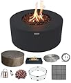 AMS Fireplace Modeno Venice Black Natural Gas Fire Pit Table for Outside Patio Bundle with Wind Guard, and SS Burner Lid | Free Rubber Mat, Ice Bucket & Counter-top Lantern