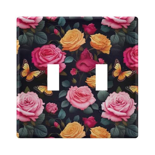 UMIRIKO Butterfly Rose Flower Light Switch Cover Plate Covers Decorative Double Toggle Home Decor 202b3281