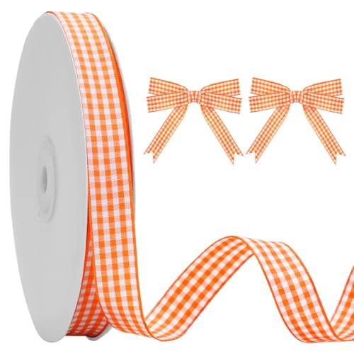 KINGLAKE Orange Gingham Ribbon - 5/8'' x 50 Yards...