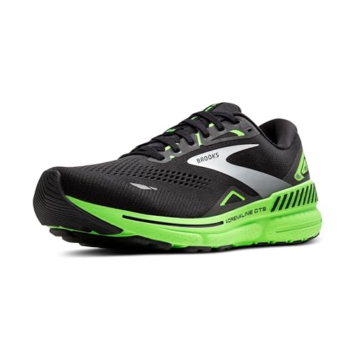 BROOKS Herren Adrenaline GTS 23 Sneaker, Schwarz/Grün Gecko/Weiß, 43 EU