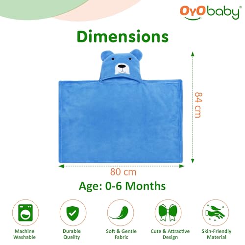 Image of OYO BABY Hooded Sleeping Bag & Baby Blanket | Newborn Blanket Combo Pack of 2 | Microfiber Fleece & Sherpa Fabric | Extra Warm & Skin Friendly | 0-12 Months | Bear & Unicorn