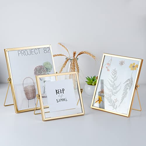 Kuuqa Set Of 4 Glass Photo Frame Antique Metal Geometric Picture Frame With Glass Cover Floating Picture Frames Metal Pressed Glass Picture Frame Floating Frame Vertical #TOP1