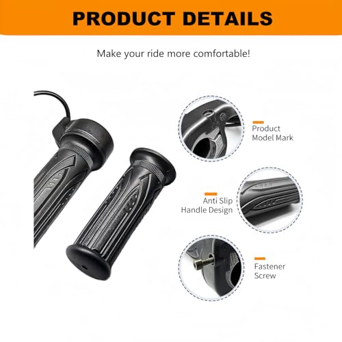 Image of EBike Full Twist Throttle, 3 Pin EBike Throttle Grip with Waterproof Joint, 12-72V Right Hand Throttle for Electric Bike Electric Scooter or Electric Bicycle Conversion for 22.2mm Handlebar