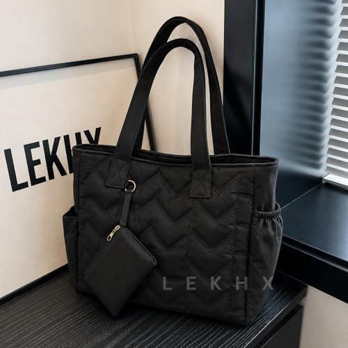 Image of LX LEKHX Tote Bag for Women | Lightweight Shoulder Handbag with 2 Main Zip Compartments & Multiple Pockets | Water Resistant Polyester Fabric | Office, Travel & Daily Use