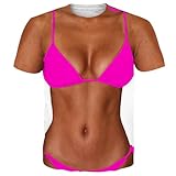 Women Fake Abs Tshirt Muscle Mens Chest Bra Shirts Rave Short Sleeve Bikini Pink Boob Chest Shirt Festivals 2 Pieces Tees Boy Girl Party Tops