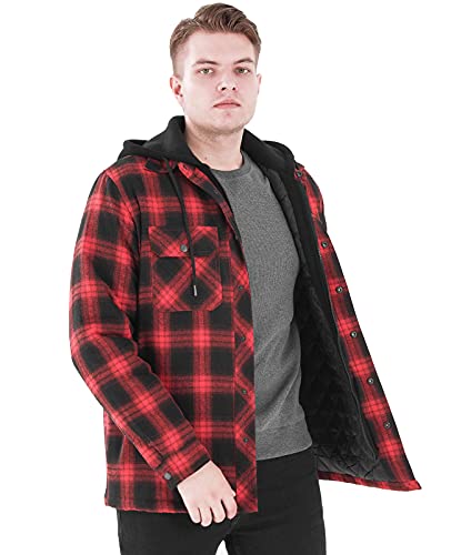 Image of Mens Flannel Jacket with Hood Thicken Quilted Lined Flannel Shirt Jackets for Men