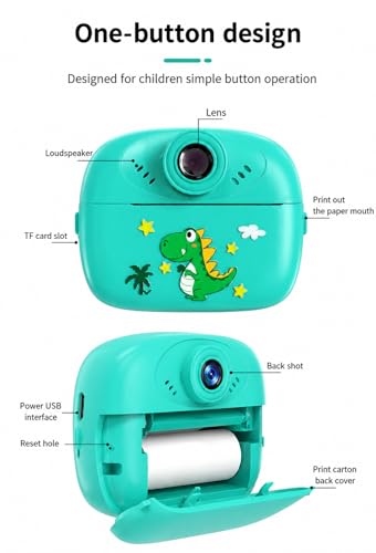 Image of Kids Instant Print Camera Video with Games, Thermal Printer, 2 Print Rolls, USB Charging, 48MP Children Digital Camera, Gift for Boys & Girls Age 3-16 (Teal Green Kids Instant Print Camera)