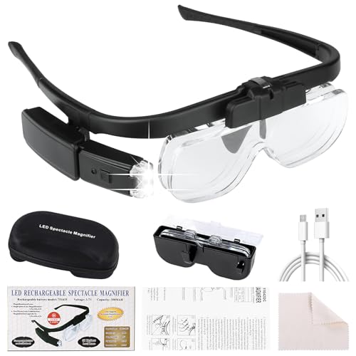 Oftálmicos Caballero, AMTUMI Lupa con Luz LED Recargable - Lupas de Aumento Grande con 3 Lentes Intercambiables 1.5X 2X 2.5X - Lupa para Leer, Trabajar a Corta Distancia y Aficiones...
