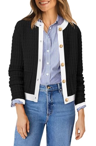 Image of OFEEFAN Womens Cardigan Sweaters Open Front Long Sleeve Button Down Knit Jackets with Pockets 2024 Fall Winter