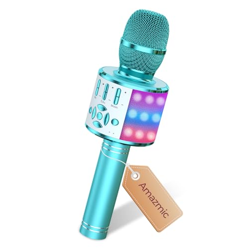 Amazmic Kids Karaoke Microphone Machine Toys for Girls Bluetooth Microphone with LED Light,...