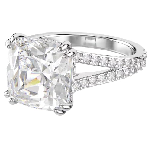 Bague Stilla Swarovski avec grand cristal carré blanc scintillant pavé rhodié