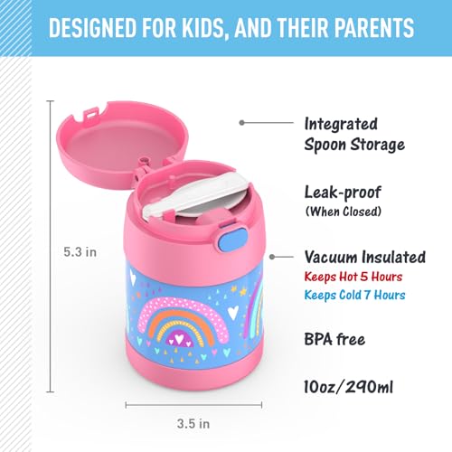 Image of THERMOS FUNTAINER Insulated Food Jar, 10 Ounce, Kid Friendly Food Jar with Foldable Spoon, Rainbow Dreams