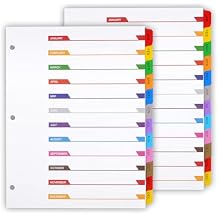 Monthly Binder Dividers for 3 Ring Binder, COIDEA Jan-Dec Dividers for 3 Ring Binder, 12 Tabs Multicolor Month Binder Dividers with Customizable Table of Contents Page for School Office Organizing