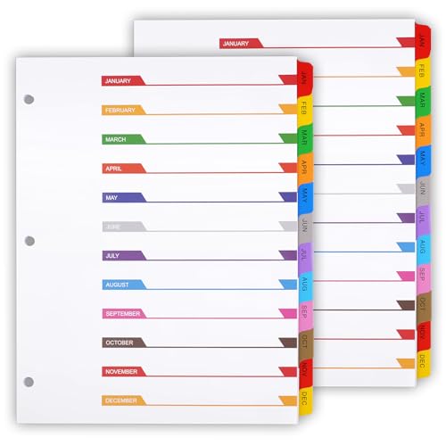 Monthly Binder Dividers for 3 Ring Binder COIDEA Jan-Dec Dividers for 3 Ring Binder 12 Tabs Multicolor Month Binder Dividers with Customizable Table of Contents Page for School Office Organizing