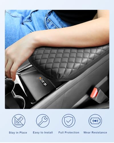 Image of CDEFG for 2024 2025 2026 Chevy Blazer EV Center Console Cover for 2024 2025 2026 Chevrolet Blazer EV LT /RS Accessories Armrest Cover Middle Console Pad Arm Rest Cushion (Black Thick)