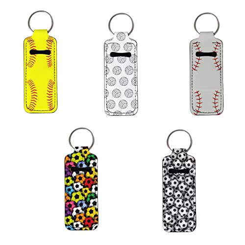 Clip-on Lip Blam Holder Sleeves Ice Cream, Cute Chapstick Holder Keychain, 5 Packs Lip Balm Pocket with 5 Keyring for Women Girls image 4