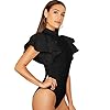 SOLY-HUX-Womens-Mock-Neck-Ruffle-Butterfly-Sleeve-Skinny-Bodysuit SOLY HUX Women's Mock Neck Ruffle Butterfly Sleeve Skinny Bodysuit Black M