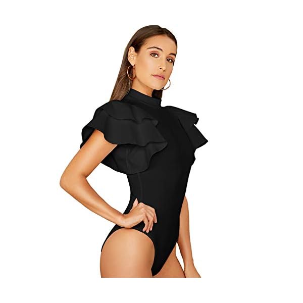 SOLY-HUX-Womens-Mock-Neck-Ruffle-Butterfly-Sleeve-Skinny-Bodysuit SOLY HUX Women's Mock Neck Ruffle Butterfly Sleeve Skinny Bodysuit Black M