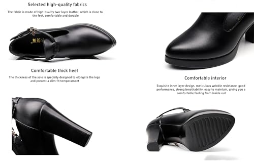 Womens Mary Jane Platform High Heels Chunky Block Heel Closed Toe Pumps Buckle Strap Wedding Dress Shoes2