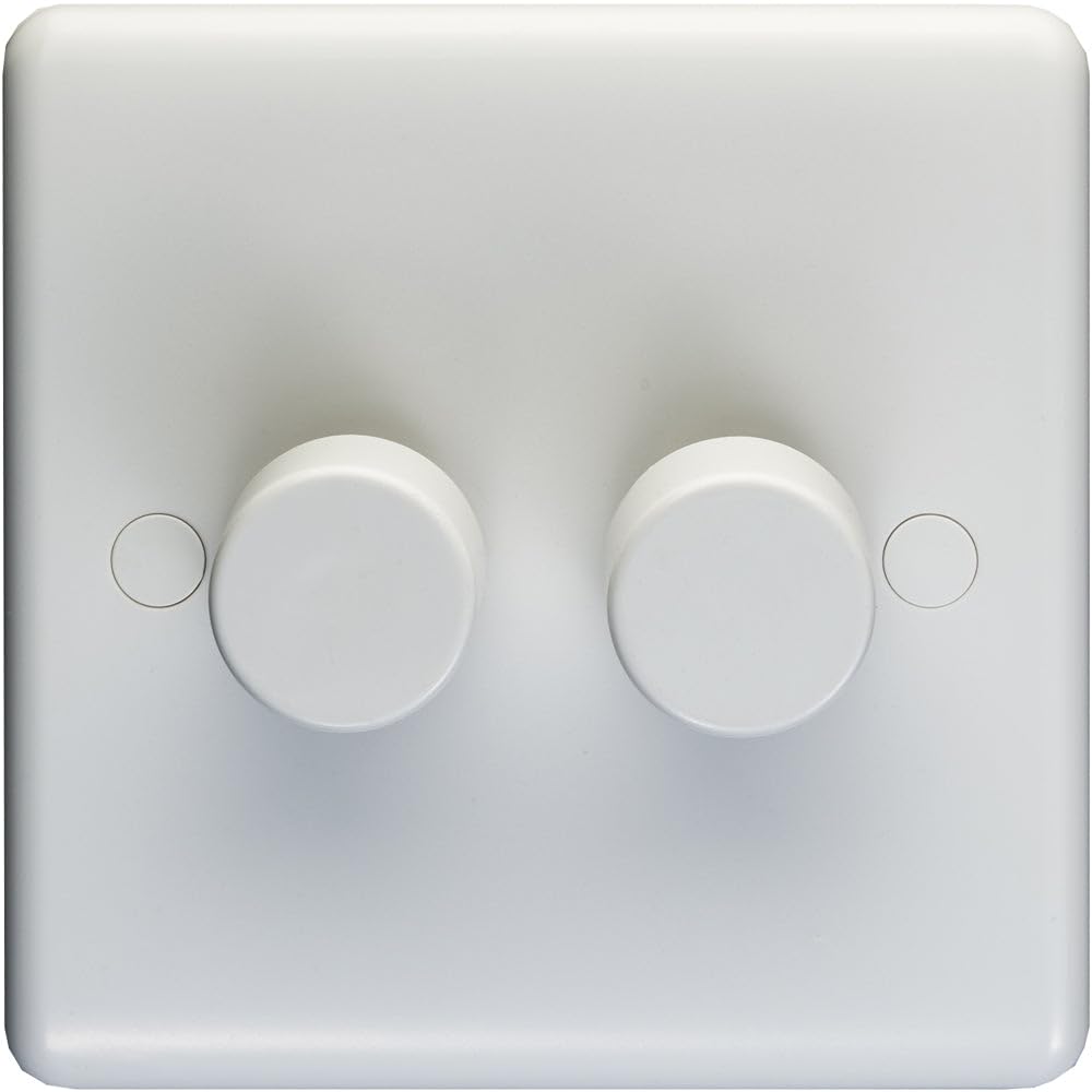 Loops White/Light 2 Gang Double 400W Led 2 Way Rotary Dimmer Switch Dimming Plate - Decorative Metal Wall Plate