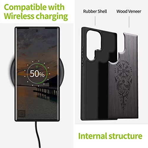 Image of Carveit Wood Case for Galaxy S23 Ultra, The Guiding Vegvisir-Black | Samsung Galaxy S23 Ultra Cover, Unique Wooden Design, Engraved Wood with TPU Shockproof Bumper, Wireless Charging Compatible
