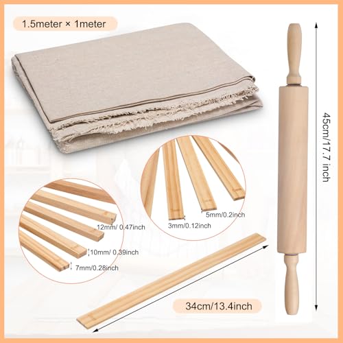 Newtay 12 Pcs Pottery Tools Include 1 Wood Rolling Pin Sculpting Polymer Clay Tools 1 Portable Pottery Wedging Board/Linen Tablecloth and 10 Pcs 5 Size Teaching Rolling Mud Stick Guide (Tablecloth)