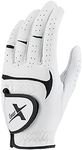 GearX Men's Waterproof Sheepskin Golf Gloves, White (Small(22), Left)
