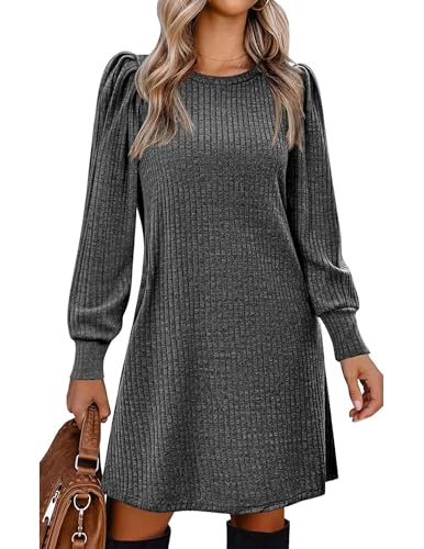 Zeagoo Women's Knit Dress with Puff Sleeves for Fall & Winter - R...