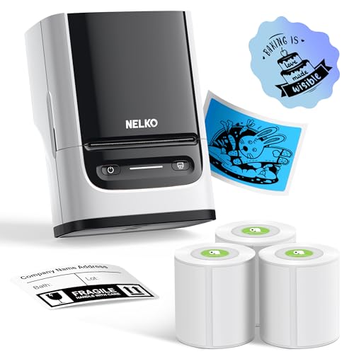 Image of Nelko Label Maker Machine with Tape, PM220 Bluetooth Label Printer, 2 Inch Portable Thermal Printer for Small Business, Logo, Clothing, Sticker Printer for Phones & PC, with 3 Labels, White