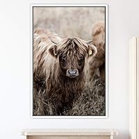Framed Canvas Wall Art Bison Animals Expressive Farmhouse/Country Goat Living Room Multicolor Photography - 16x24 inches