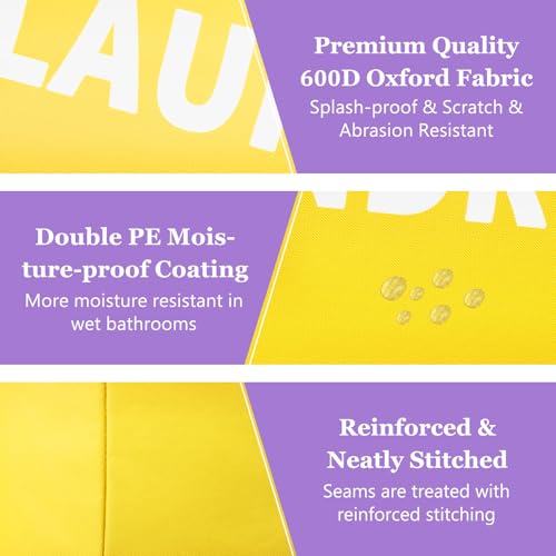 Image of 125L Large Laundry Basket with Handles, Foldable Clothes Hampers Stand Up Well, Portable Dirty Clothes Hamper, Rugged Laundry Basket for Flat, Dorm, Travel, Yellow