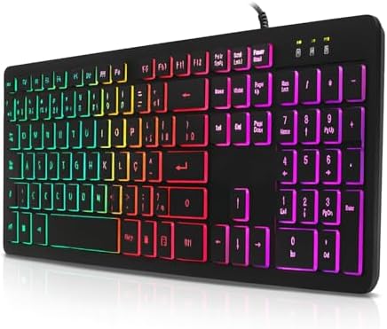 Teclado Gamer LED RGB USB ABNT2 com Fio, 107 Teclas, Anti-Ghostin...