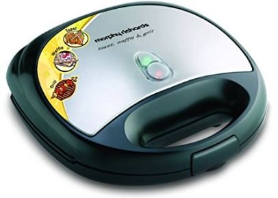 Morphy Richards SM3006 750 Watt 2-Slice 2-in-1 Interchangeable Grill & Toaster Sandwich Maker, Removable Non-Stick Coated Plates with Anti-Skid Feet, 2-Yr Warranty, Silver & Black Sandwich Toaster