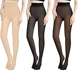 3 Piezas Medias Termicas Mujer Afelpadas, Mallas Termicas Afelpadas Mujer, Leggins Térmicas Frio Translúcido, Pantimedias...