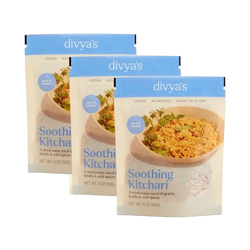 Divya's Soothing Kitchari, Mild &amp; Herbal, One-Pot Ayurvedic Meal with Grains, Lentils, &amp; Spices, Healthy &amp; Nourishing Plant-Based Meal, Vegan, Non-GMO, Gluten Free, Organic, Single Serving 3 Pack