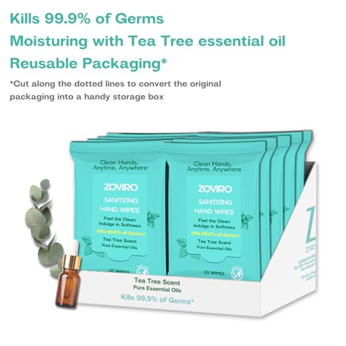 Zoviro Hand Sanitizer Wipes, Tea Tree Essential Oil, Hand Wipes Travel Size thumb #6