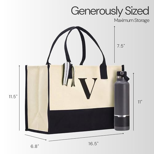 Image of Salt Earth Canvas Tote Bag for Women, Personalized Initial Monogram Tote, Beach Grocery Utility Tote for Travel & Work