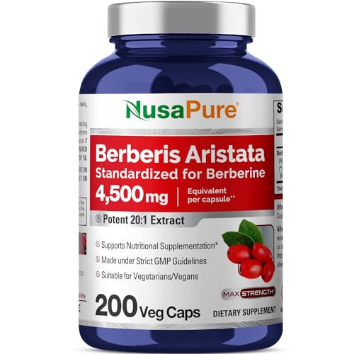 Berberine HCI 4500 mg 200 Vegetarian Caps by NusaPure review