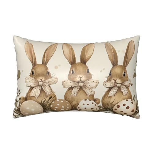 Easter Eggs Bunny Satin Pillowcase Cute Rabbits Silk Pillow Cases for Hair and Skin Slipping Body Pillow Cover with Zipper Queen Size 20x30 Pillowcase Decorative for Kids Bedroom