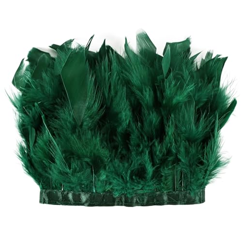 MAOFENG 2 Yards Natural Turkey Feathers Trim Sewing Fringe Fashion Dress Sewing 4-6inch for DIY Handicrafts Costumes Decoration,Dark Green