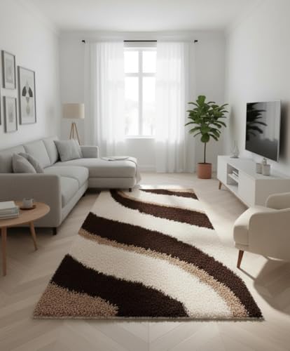 Image of Carpet for Hallway, Kitchen, and Modern Interiors, Cozy Shag Runner for Living Room, Entryway & Office Decor Size 1.5x4 feet Coffee Multi