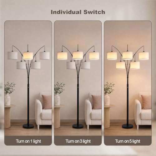 Image of Floor Lamps for Living Room, 4000LM Super Bright Arc Floor Lamp with Remote Control, 5 Light Tall Floor Lamps with Stepless Dimmable, 83 inch Mid Century Tree Floor Lamp for Bedroom, Office
