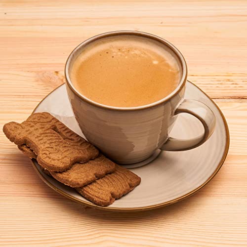 MÄSER Serie Nottingham, Vintage Kaffeetassen Set für 4 Personen, Untertassen mit unregelmäßigen Rundungen im Retro Look, Steinzeug, Beige