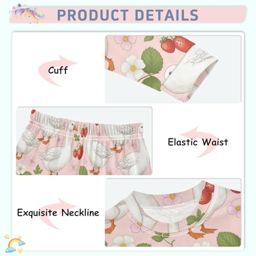 Pajama Sets Long Sleeve Geese Strawberries Flowers Leaves Soft Comfy Sleepwear 2 Piece PJS 3-8T4