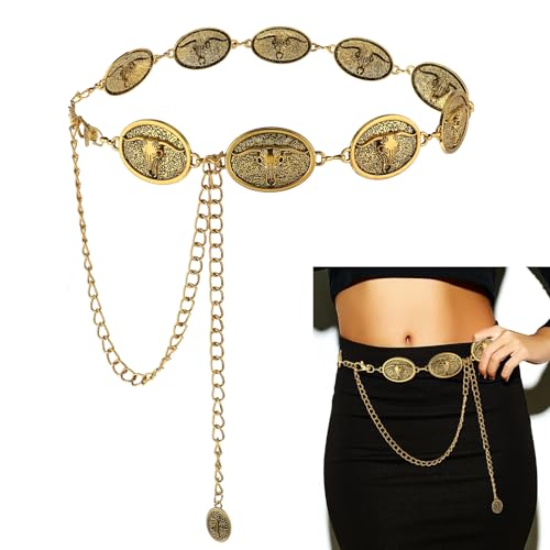 Western Metal Concho Belt for Women Oval Cowgirl Chain Belts Waist Chain Link Belt Boho Turquoise Belts for Dresses Jeans Country Concert Outfit