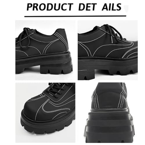 Men's Leather Chunky Platform Oxford Shoes Casual Round Toe Hand Stitched Lug Sole Non-Slip Thin Strap Dress Derby Shoes Suitable for Business Work Party4