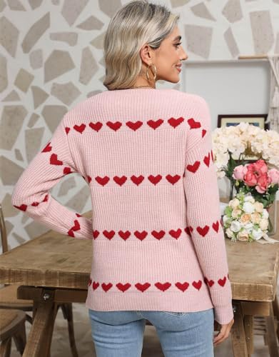 Image of Alsol Lamesa Women's Fall Pullover Sweaters Cute Hearts Long Sleeve Crewneck Casual Knitted Sweaters, X-Large