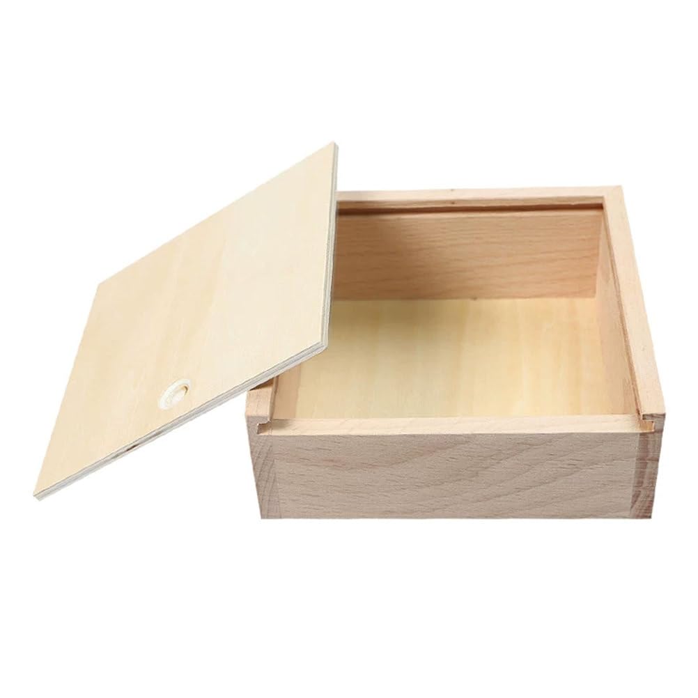 ttnmrc Montessori Wooden Slide-Lid Storage Box, Beech Wood Square Container with Sliding Lid, Practical Life Material