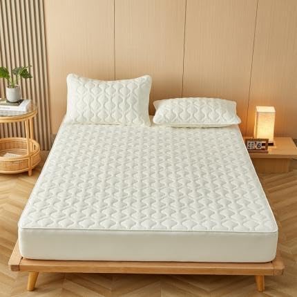 Verfügbar in verschiedenen Größen,Dickes, gestepptes Spannbettlaken, Matratzenbezug für 12"/30 cm Tiefe Matratze, erhältlich in Allen Jahreszeiten, Weiß A, 100 x 200 cm