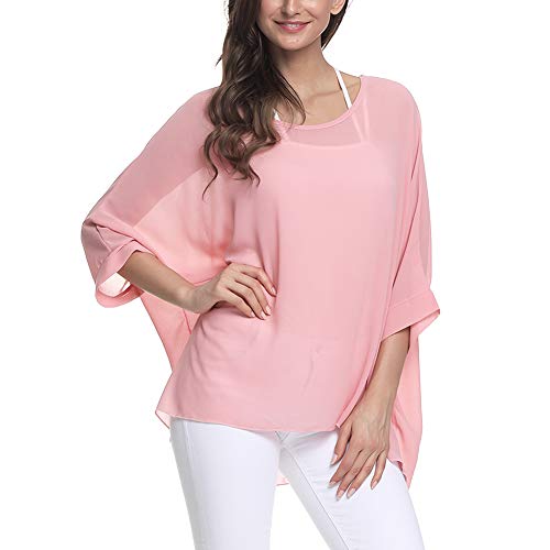 Image of Ckikiou Plus Size Batwing Flowy Semi Sheer Chiffon Blouse Tunic for Women Summer Floral Print Boho Beach Cover ups